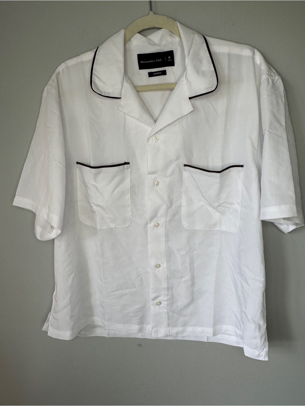 Abercrombie & Fitch White Short-Sleeve Button-Down with Black Piping